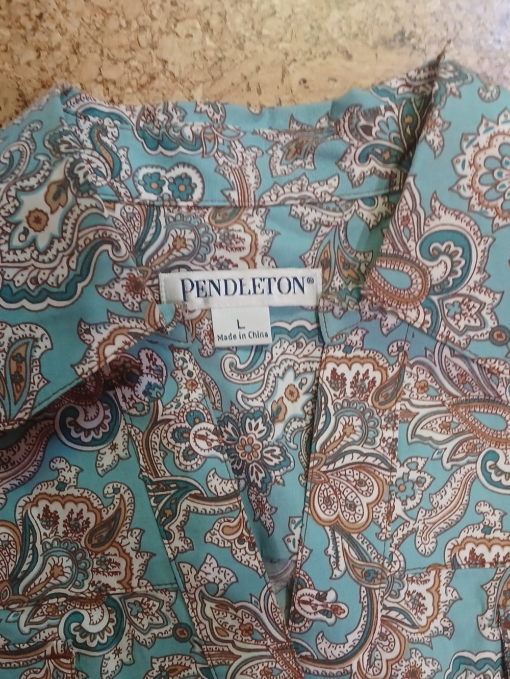 Pendleton Women's Turquoise/Tan Paisley Western Snap Button Shirt Size L NWOT - Picture 2 of 7